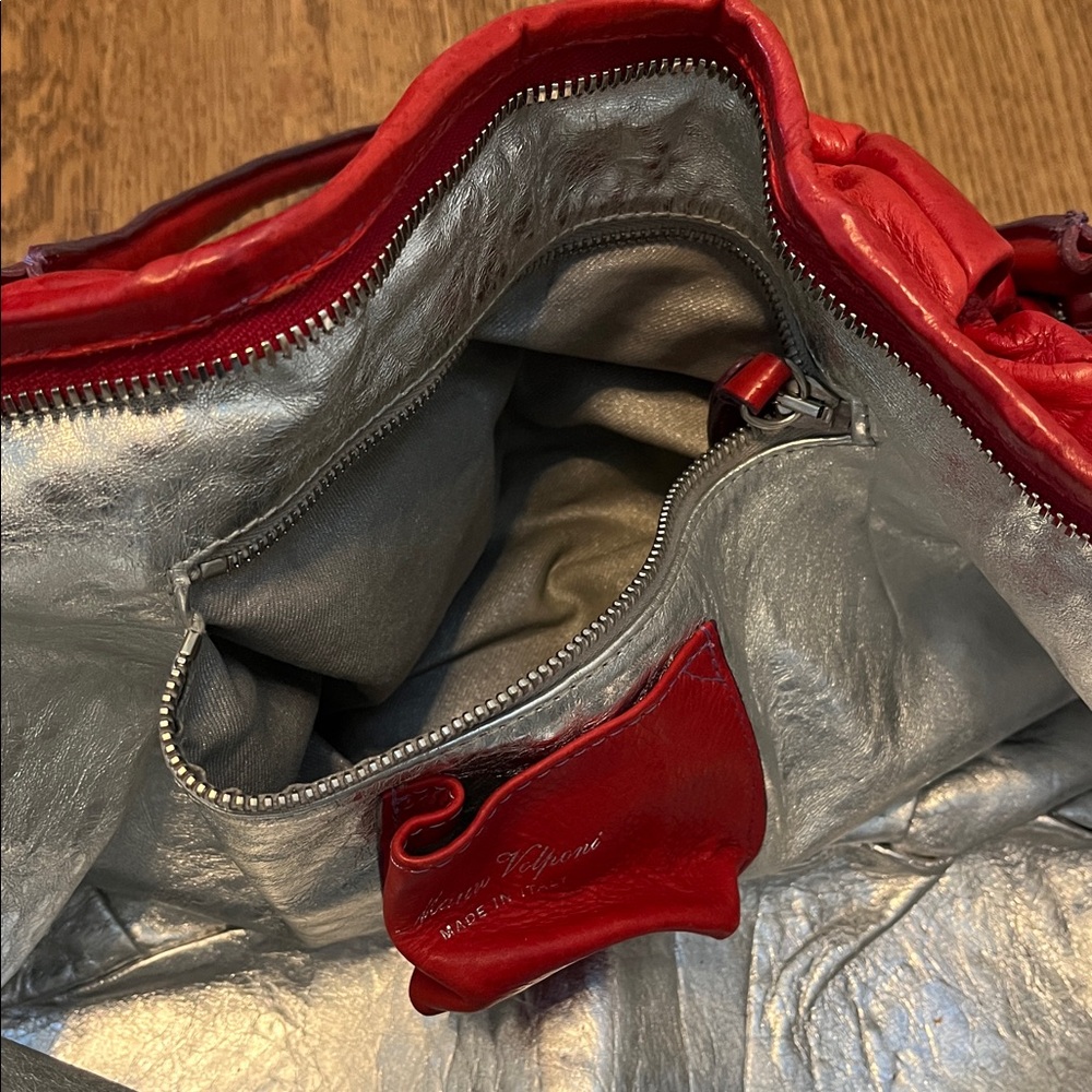 Italian Made Mauro Volponi Red Leather Tote Shoulder Bag - Picture 7 of 16